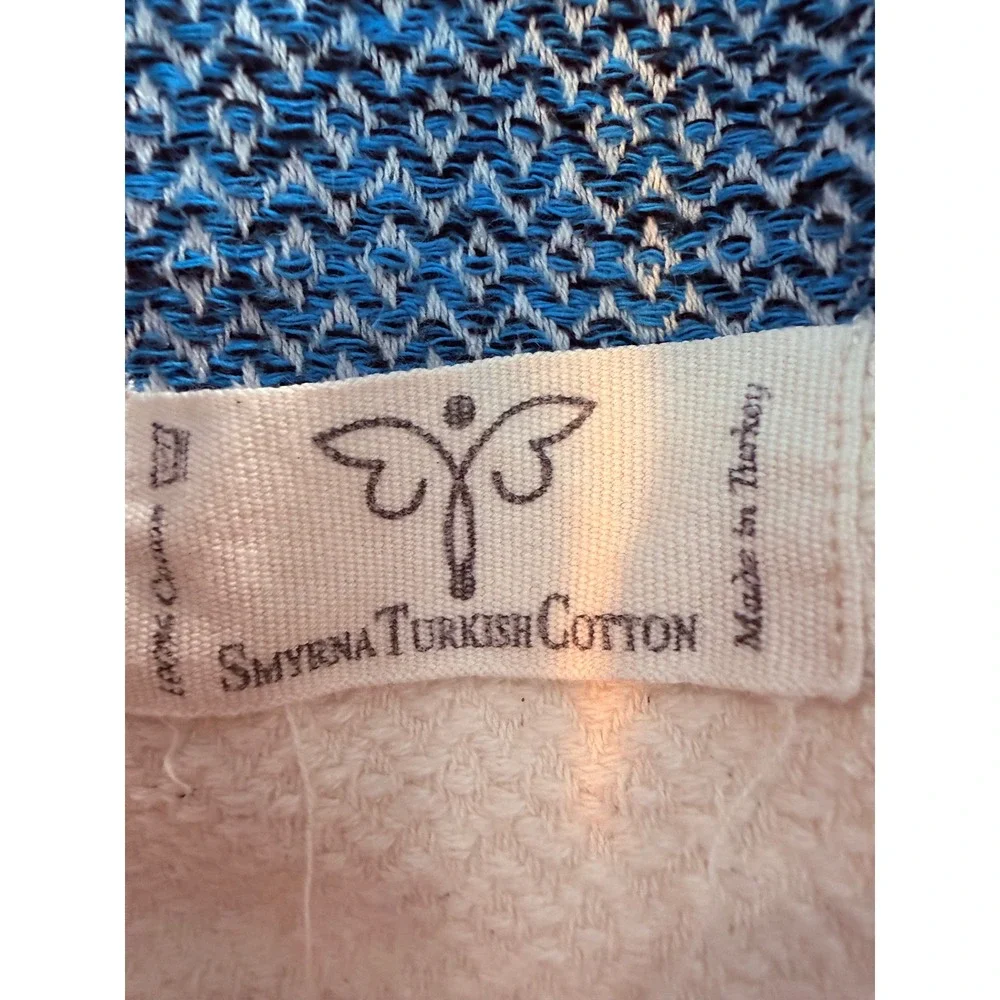 Smyrna Turkish Cotton Blue Diamond Weave Hand Towel Wrap with Fringe 39x16